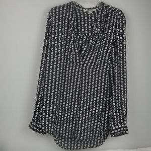DANIEL RAINN BLOUSE BLACK PRINT HIGH/LOW L/S SZ S